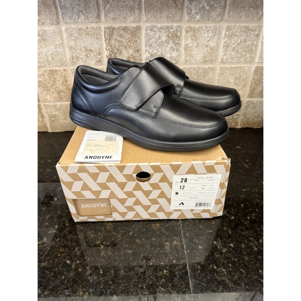 Anodyne No 28 Casual Oxford Black Leather Single Strap Comfort Mens Shoe SZ 12M
